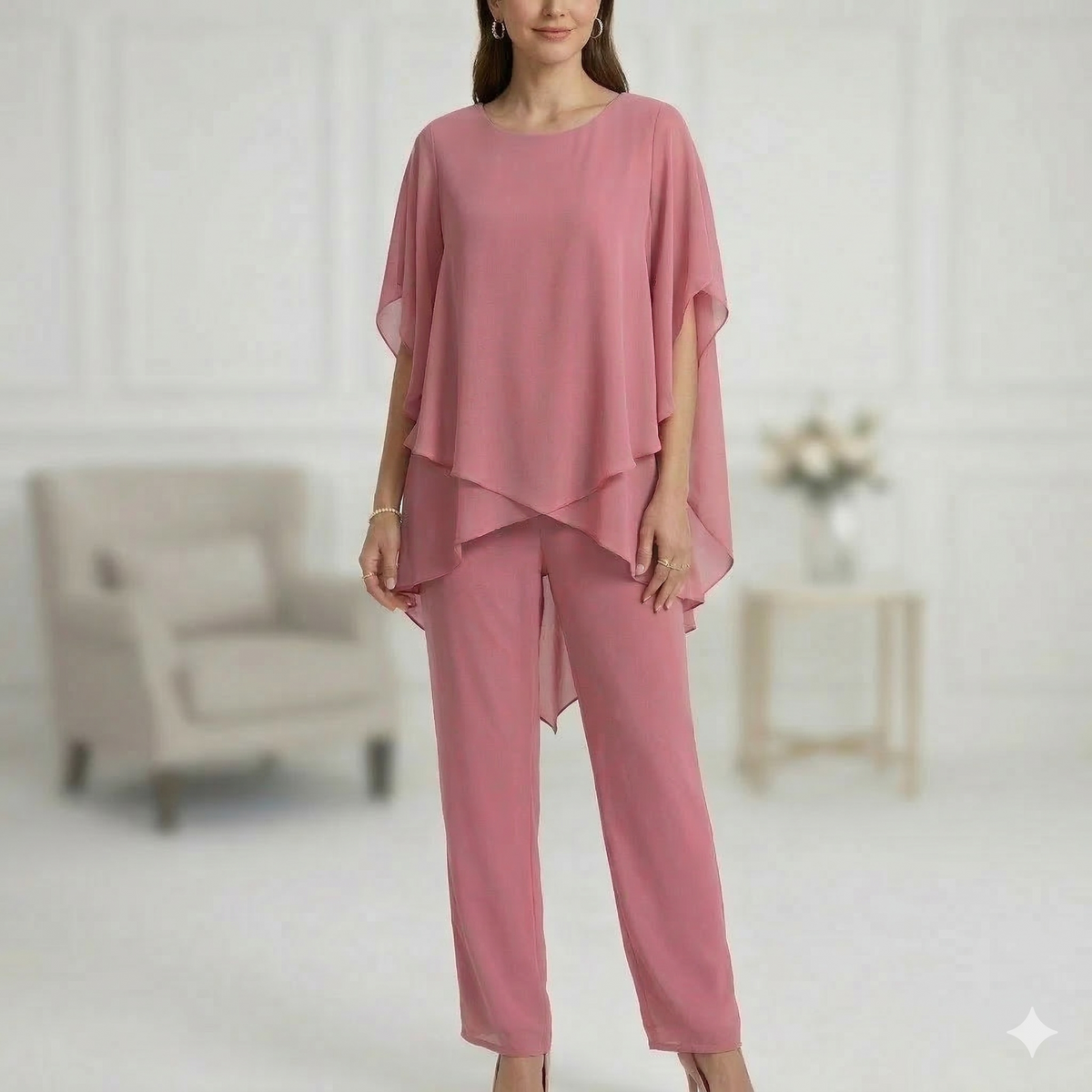 Jessenia - Layered Tunic and Trousers Set - Navy