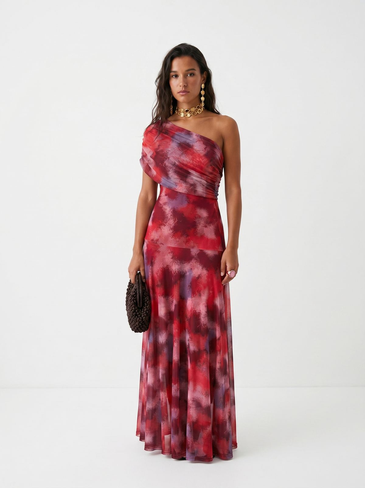 Kaida - Draped Off-Shoulder Dress - Red
