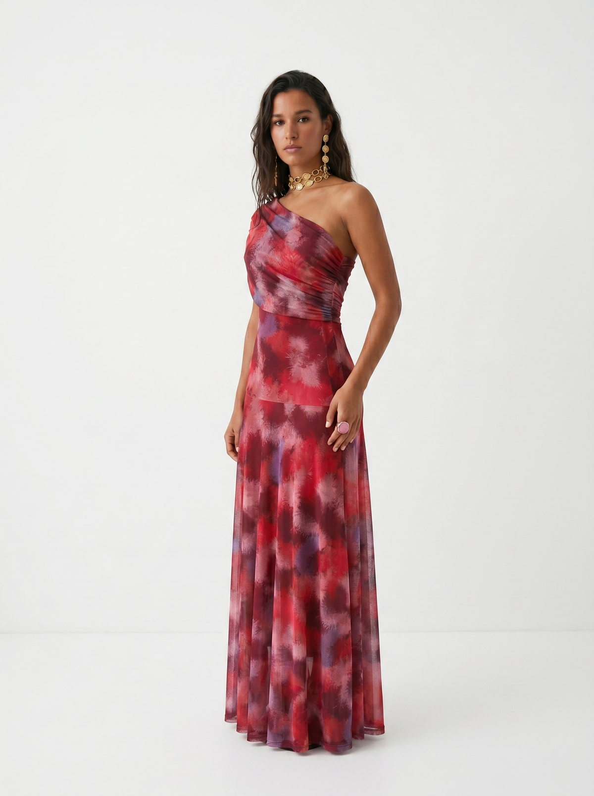 Kaida - Draped Off-Shoulder Dress - Red
