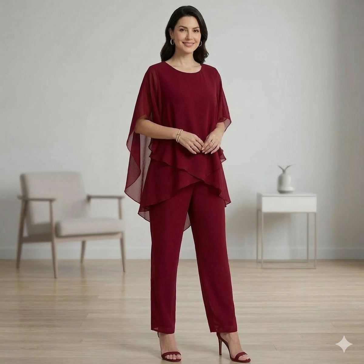 Jessenia - Layered Tunic and Trousers Set - Navy