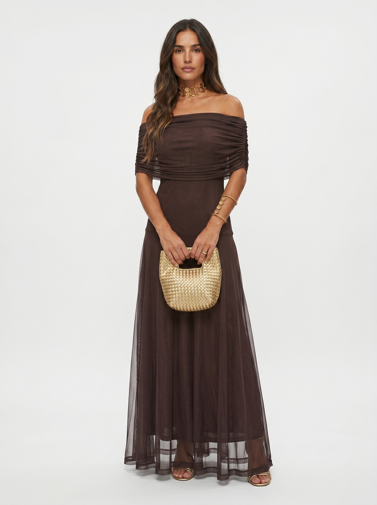 Kaida - Draped Off-Shoulder Dress - Dark Brown