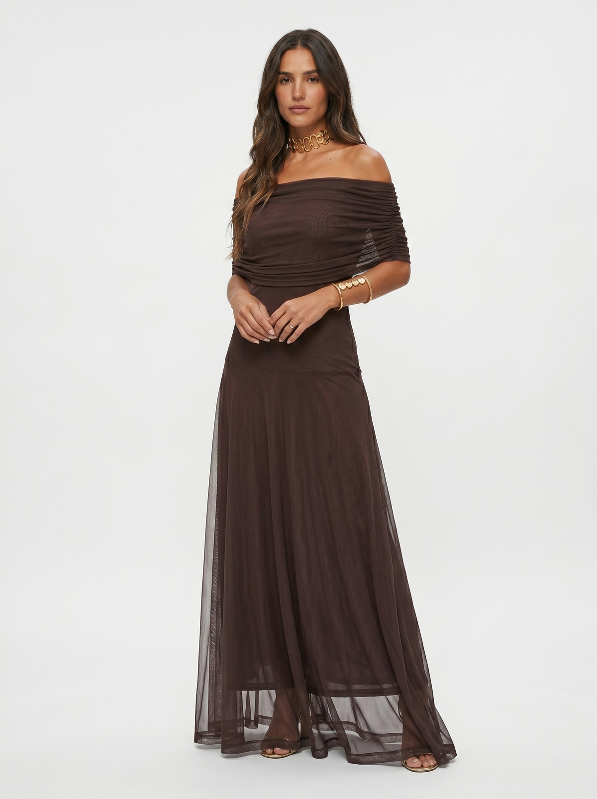 Kaida - Draped Off-Shoulder Dress - Green