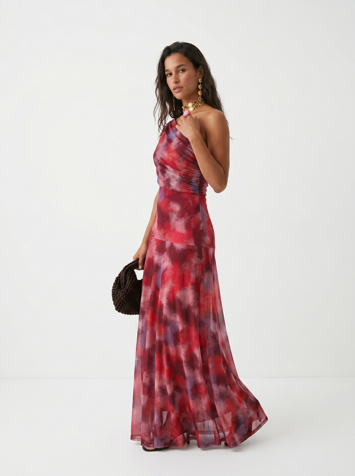 Kaida - Draped Off-Shoulder Dress - Red