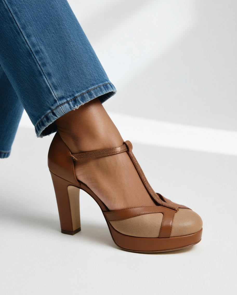 Celandra - Comfort Strap Heels - Brown