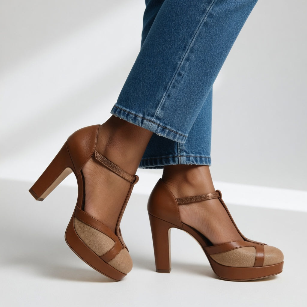 Celandra - Comfort Strap Heels - Brown