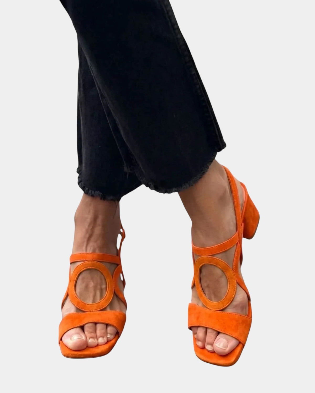 Florette - Cutout Strap Block Heel Sandals - Red