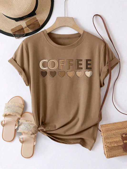 Sarai - Coffee Heart Graphic T-Shirt - Taupe