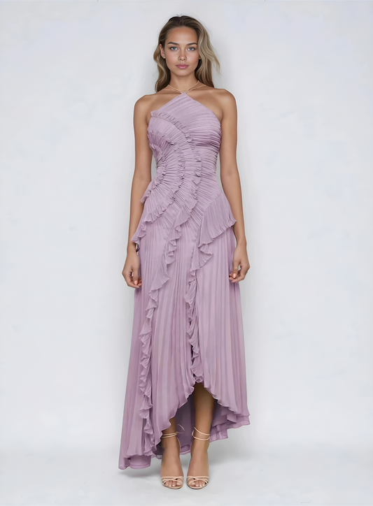 Sancia - Ruffle Pleated Midi Dress - Lavender