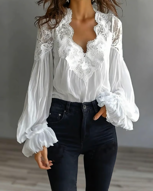 Briseis - Long Sleeve Lace Blouse - White