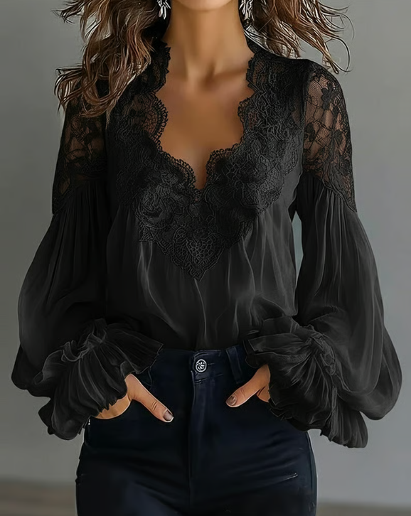 Briseis - Long Sleeve Lace Blouse - White