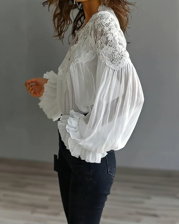 Briseis - Long Sleeve Lace Blouse - White