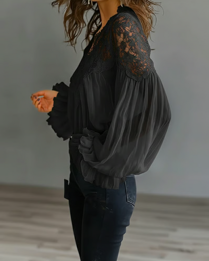 Briseis - Long Sleeve Lace Blouse - White