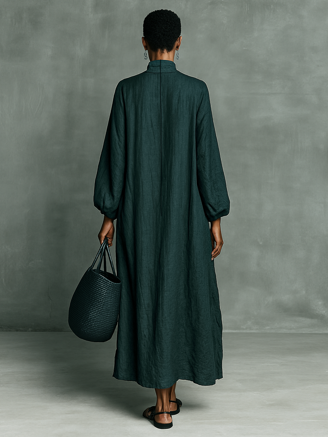 Alora - Premium Linen Maxi Dress - Dark Green