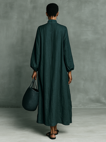 Alora - Premium Linen Maxi Dress - Dark Green