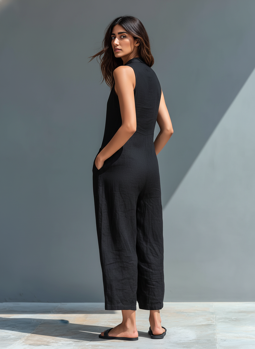 Vania - Breezy Linen Jumpsuit - Black