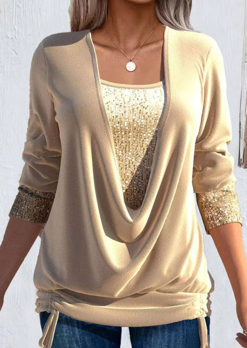 Ariellea - Soft-Touch Draped Blouse - Beige