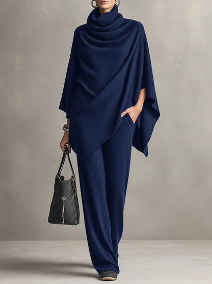 Renai - Soft-Touch Draped Two-Piece Set - Black