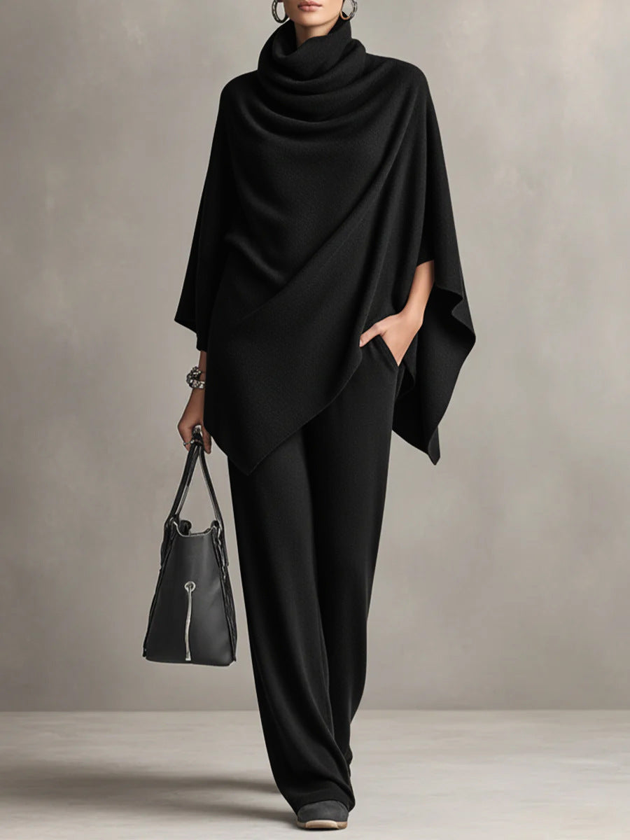 Renai - Soft-Touch Draped Two-Piece Set - Black