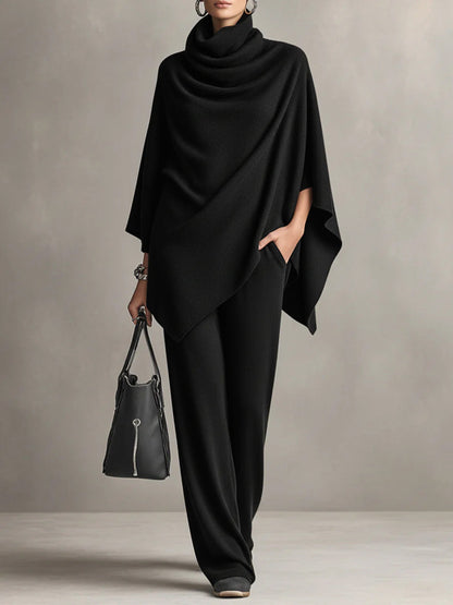 Renai - Soft-Touch Draped Two-Piece Set - Black