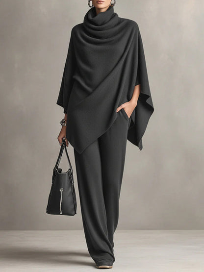 Renai - Soft-Touch Draped Two-Piece Set - Black