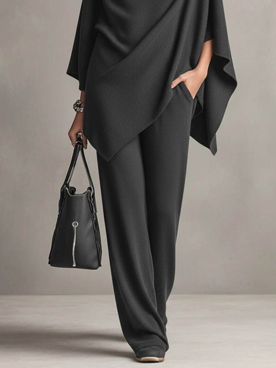 Renai - Soft-Touch Draped Two-Piece Set - Brown