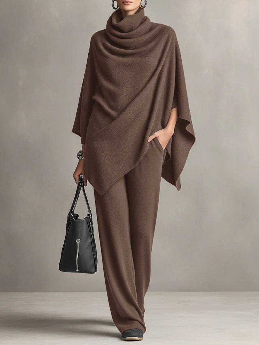 Renai - Soft-Touch Draped Two-Piece Set - Black