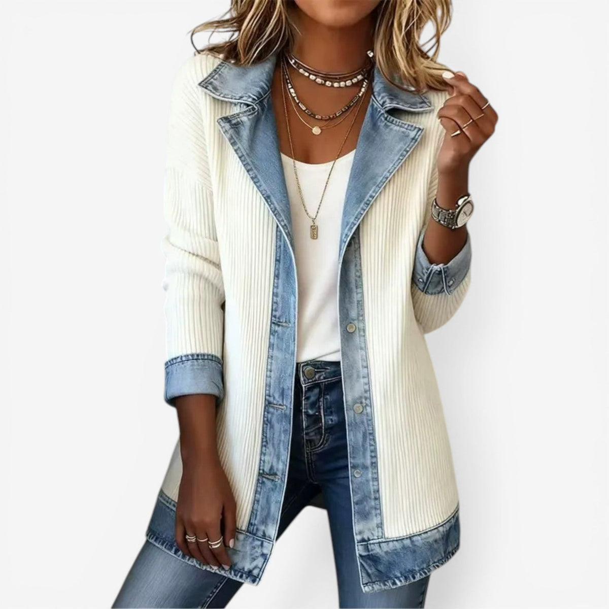 Kerensa - Soft-Touch Layered Jacket - White