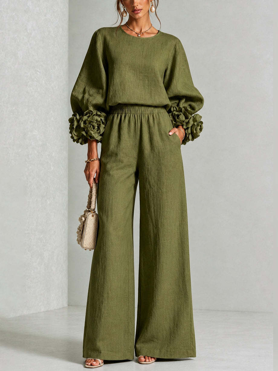 Alouenne - Airy Linen Two-Piece Set - Floral