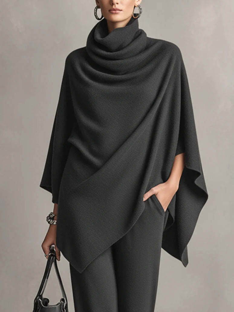 Renai - Soft-Touch Draped Two-Piece Set - Black