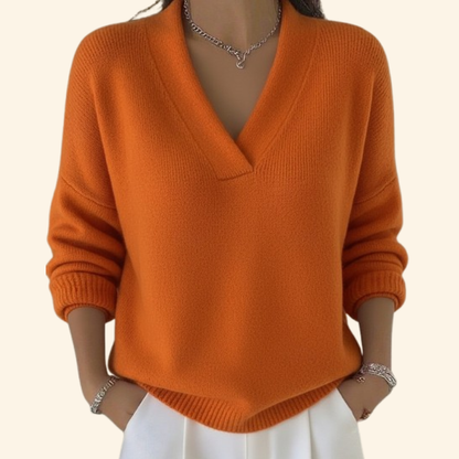 Vona - Soft-Touch V-Neck Knit Sweater - Red