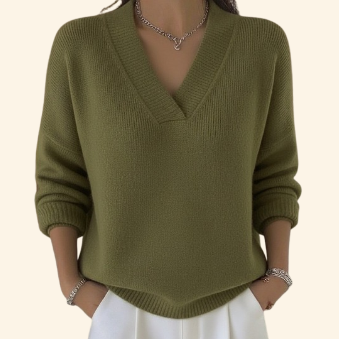 Vona - Soft-Touch V-Neck Knit Sweater - Red