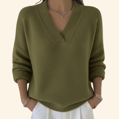 Vona - Soft-Touch V-Neck Knit Sweater - Red