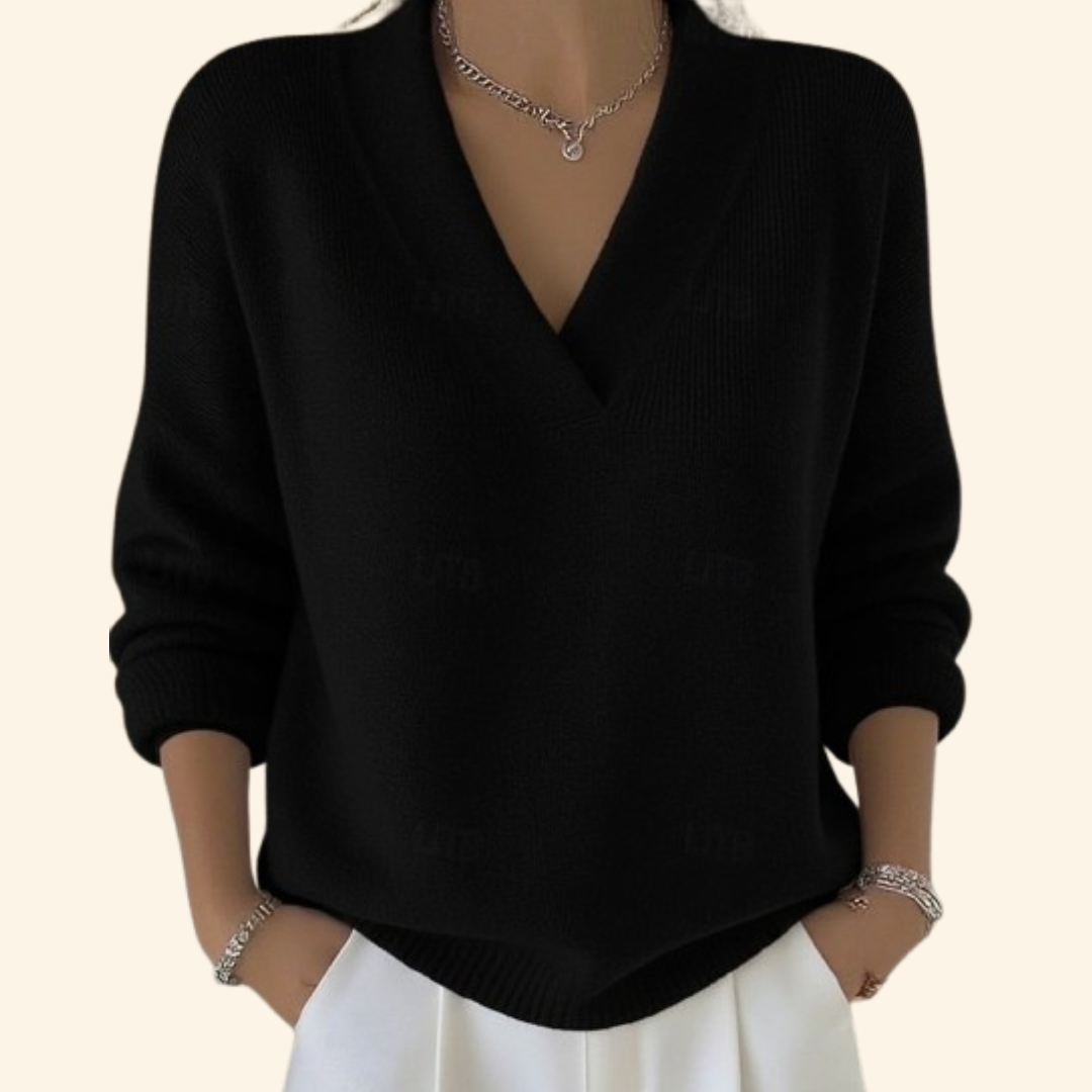 Vona - Soft-Touch V-Neck Knit Sweater - Red