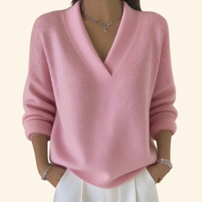 Vona - Soft-Touch V-Neck Knit Sweater - Red
