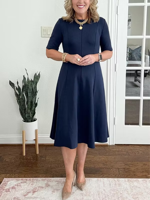 Ivanelle - Soft-Touch Midi Dress - Navy Blue