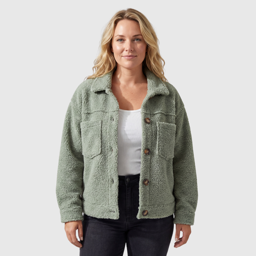 Tirina - Teddy Jacket Button-Up - Green