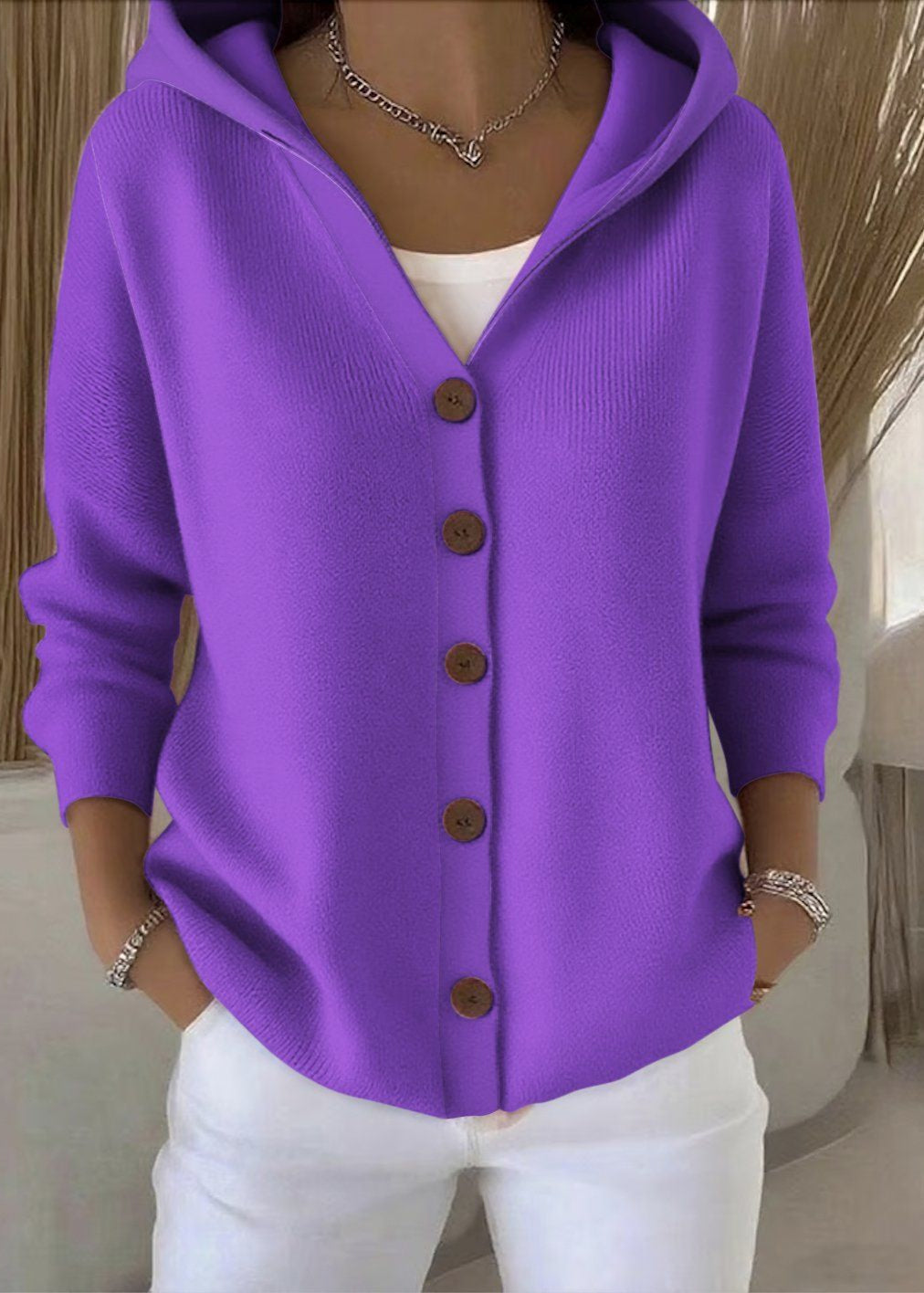 Alsira - Soft-Touch Hooded Cardigan - Pink