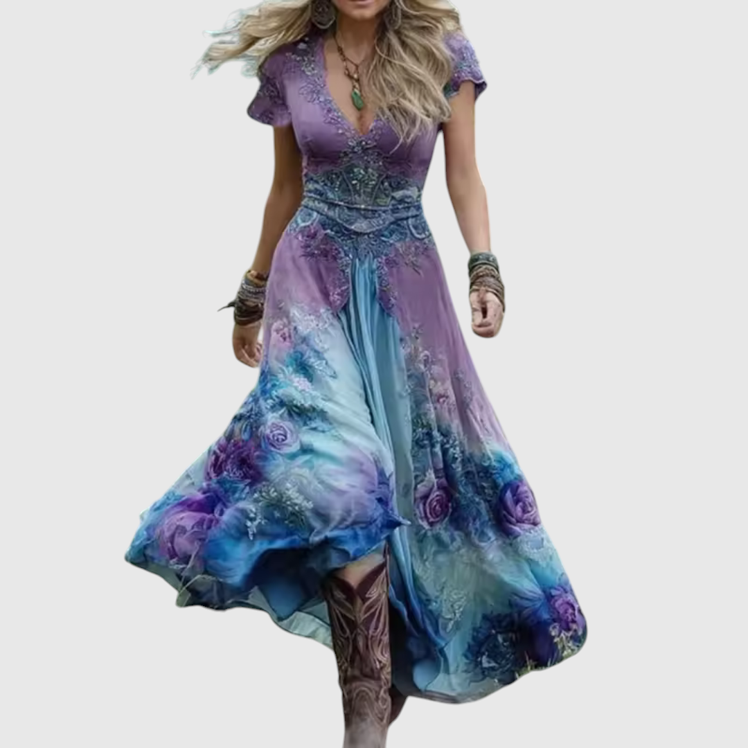 Karisa - Embroidered Corset Dress - Purple