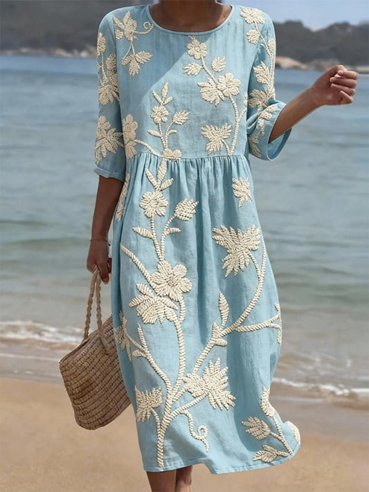 Galene - Breezy Linen Midi Dress - Sky Blue