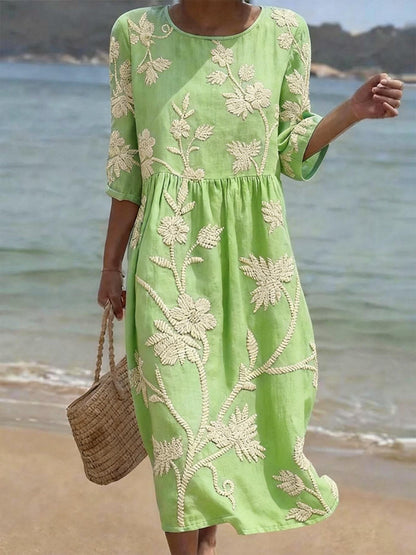 Galene - Breezy Linen Midi Dress - Sky Blue