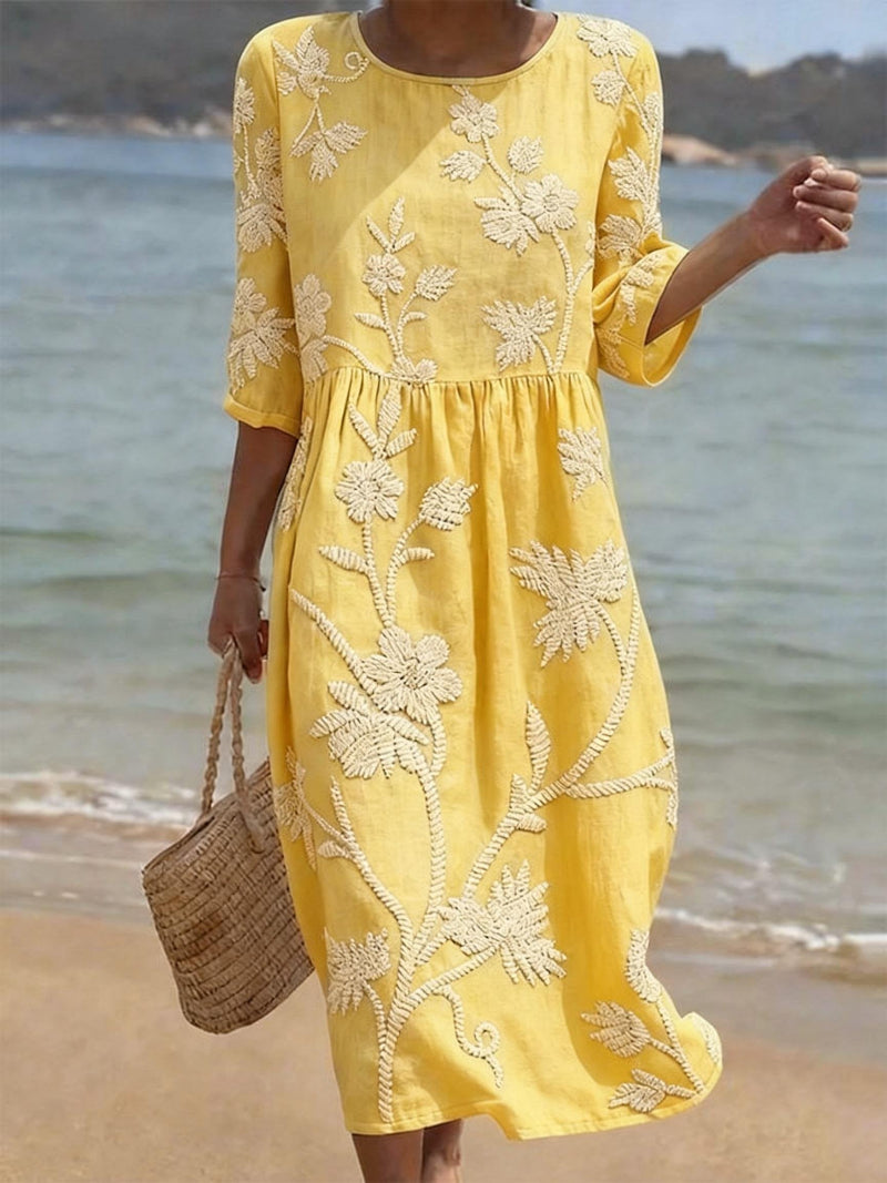 Galene - Breezy Linen Midi Dress - Sky Blue