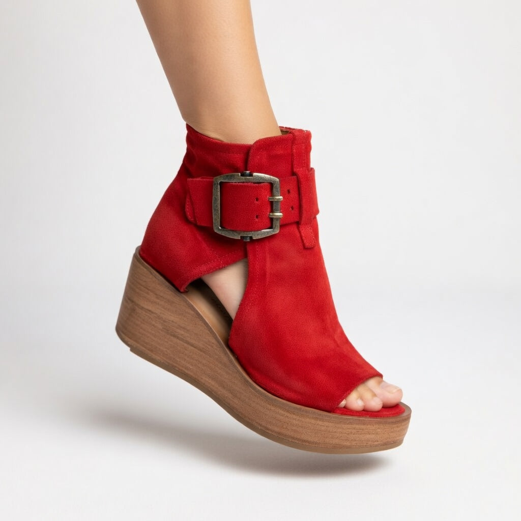 Briseida - Refined Open-Toe Wedge Ankle Boots - Purple