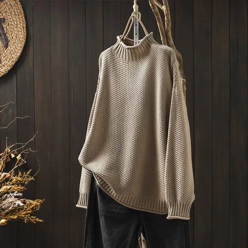 Oriane - Textured Mock-Neck Sweater - Purple
