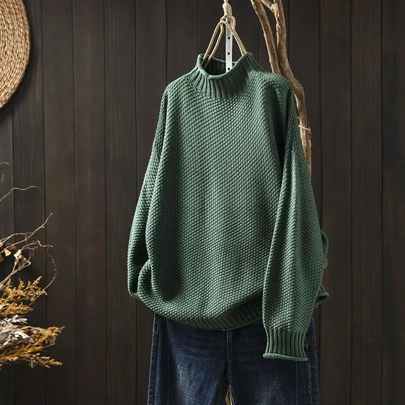Oriane - Textured Mock-Neck Sweater - Green