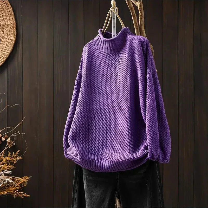 Oriane - Textured Mock-Neck Sweater - Purple