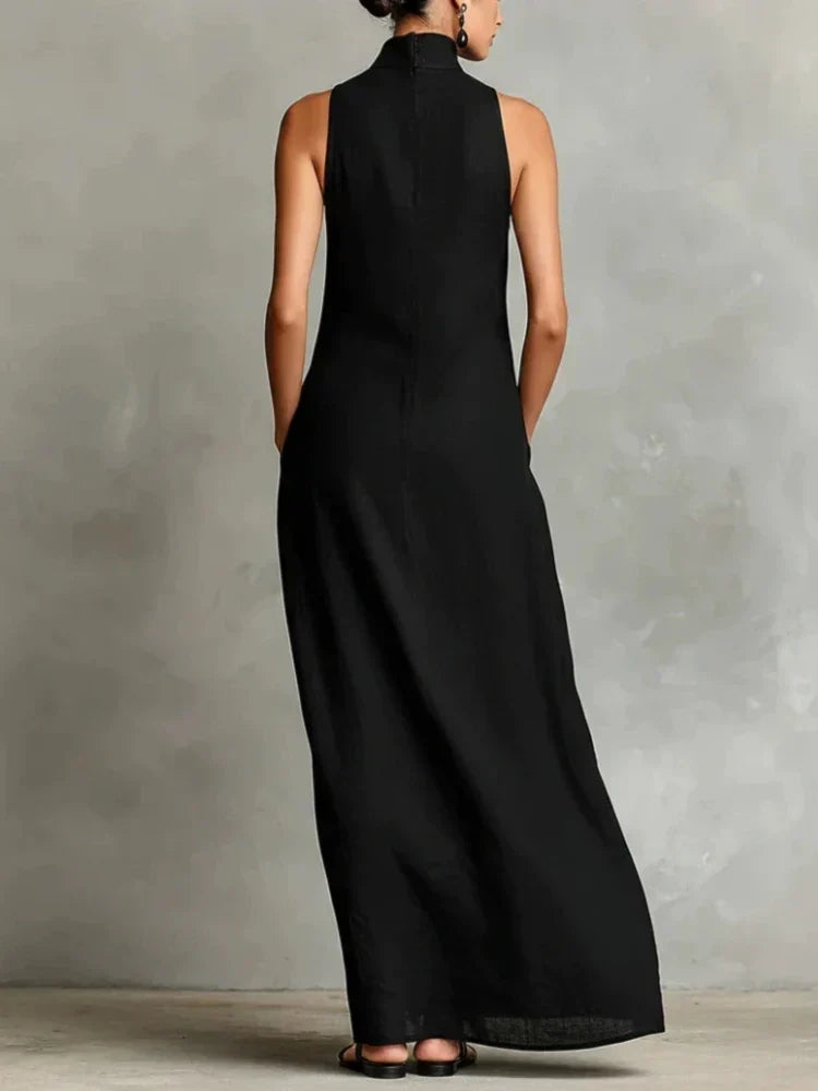 Orietta - Sleeveless High Neck Maxi Dress - Obsidian Black