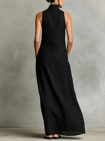 Orietta - Sleeveless High Neck Maxi Dress - Obsidian Black