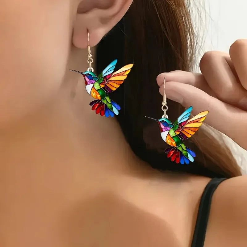 Ravellia - Colorful Hummingbird Drop Earrings - Multicoloured