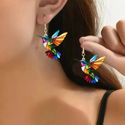 Ravellia - Colorful Hummingbird Drop Earrings - Multicoloured