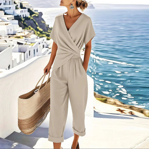 Viora - Soft-Touch Wrap Two-Piece Set - Beige